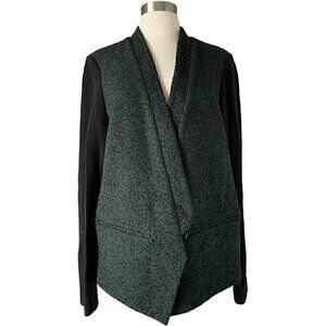 Tibi Wool Open Front Sweater Blazer Jacket Green Black